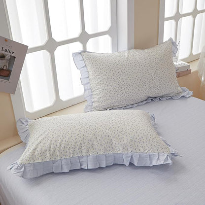 Blue Floral Comforter King Size Ruffle Lightweight Bedding Set Boho Fluffy Cute Down Alternative Bedding Comforter Set Cozy Farmhouse Microfiber Blue Striped Comforter with 2 Pillowcases