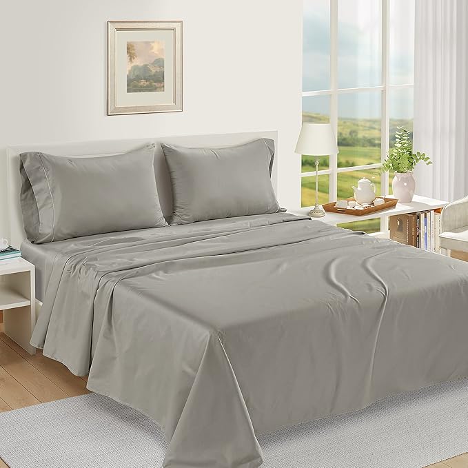 LANE LINEN Pillow Case Covers King Set of 2 100% Egyptian Cotton Sateen Soft Cool & Smooth 1000 Thread Count Cases - Silver