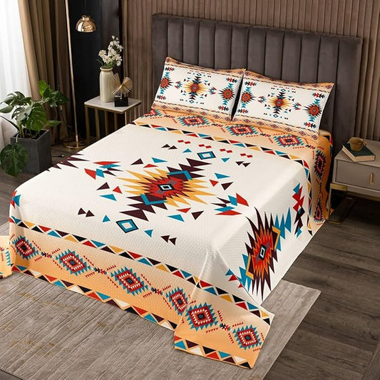 Geometric Aztec Kids Bedspread King Size,Western Cowboy Arrow Grid Patchwork Coverlet Set,Boys Girls Room Decor,Southwest Bohemia Tribal Ethnic Quilted Coverlet,Chic Bedding Quilt,2 Pillowcases