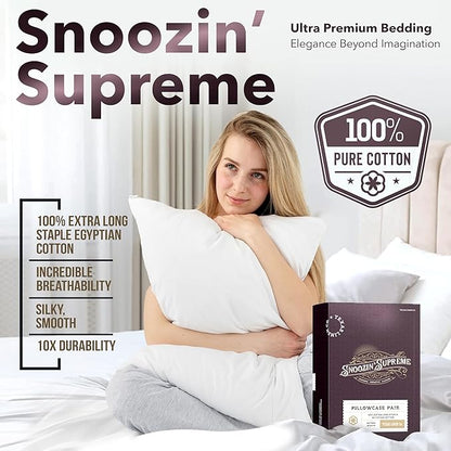 TEXAS LINEN CO. 100% Egyptian Cotton Pillowcases King Size - 2000 Series Luxury Cotton Pillow Case Set of 2, Soft Cooling Breathable, Envelope Closure Hotel Quality Pillowcase (21 x 41, Ivory)