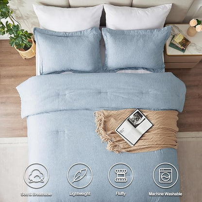 CozyLux California King Comforter Set, 3 Pieces Blue Soft Luxury Cationic Dyeing Cal King Comforter Bedding Set, Breathable Lightweight Bed Sets with 1 Down Alternative Comforter and 2 Pillow Shams