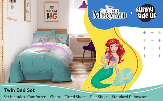 Sunny Side Up Disney The Little Mermaid Twin Comforter Set - 5 Piece Kids Bedding Includes Comforter, Sheets & Pillow Cover - Super Soft Ariel Microfiber Bed Set
