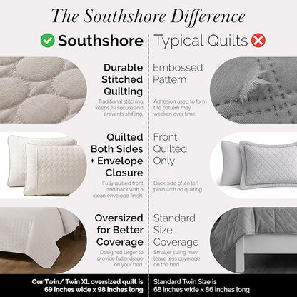 Southshore Fine Living, Inc. Dorm Comforter, Twin/XL Quilt Bedding Set, College Dorm Room Bedding Essentials, Stain Resistant, Machine Washable, XL/Twin Quilt Bed Spread with Pillow Sham, Bone Color