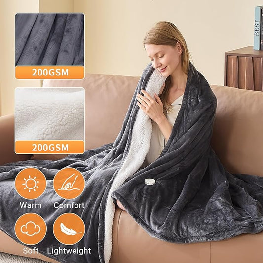 Electric Heated Blanket Full Size 72''x84'' Soft Flannel & Sherpa Electric Blanket with 10 Heating Levels, Automatically Shut Down After 8h with Overheat Protection Machine Washable