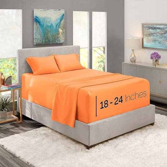 Nestl California King Size Sheet Set, 4 Piece Extra Deep Pocket (18-24 inches), Microfiber, Hotel Luxury, Soft, Breathable, Wrinkle-Free, Easy to Care, Light Orange