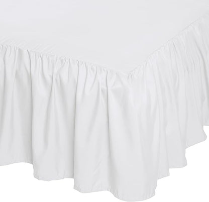 Amazon Basics Lightweight Ruffled Bed Skirt, Classic Style, Soft and Stylish 100% Microfiber with 16" Drop, Wrinkle Resistant, Machine Washable, Queen, Bright White, Solid