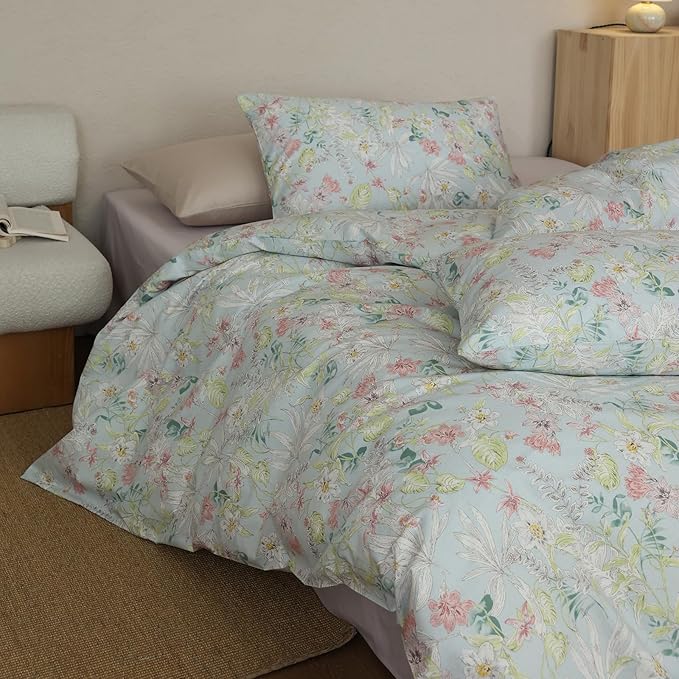 Floral Comforter Set King Cotton Down Alternative Bedding Set Girls Lightweight Boho Cute Bedding Comforter Sets Flower Fluffy Farmhouse Vintage Bed Comforter with 2 Pillowcases