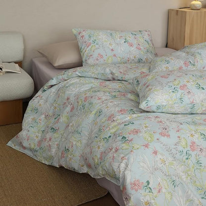 Floral Full Size Bed Comforter Cotton Down Alternative Bedding Set Girls Lightweight Boho Cute Bedding Comforter Sets Flower Fluffy Farmhouse Vintage Bed Comforter with 2 Pillowcases