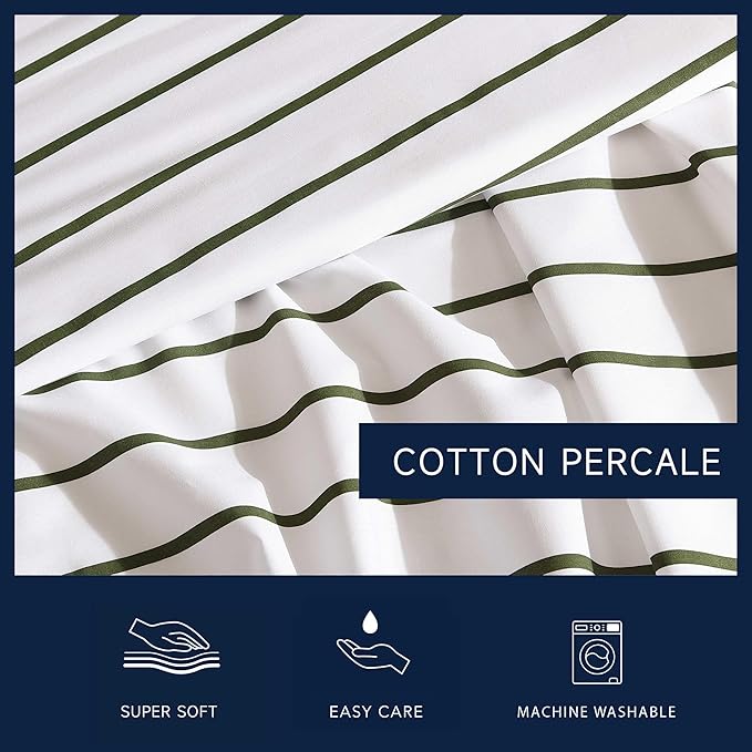Nautica - King Sheets, Premium Cotton Percale Bedding Set, Striped Bedding Set, Oeko-Tex Certified (Brenton Stripe Ivory, King)