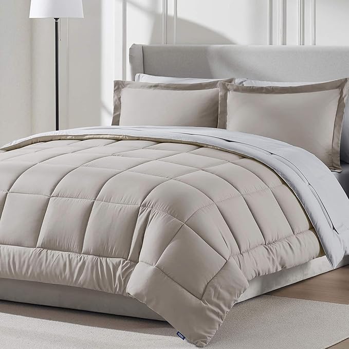 Nestl 7 Piece Queen Comforter Set – Linen Reversible Bed in a Bag – Complete Queen Size Bedding Set with Sheets, Pillowcases and Shams