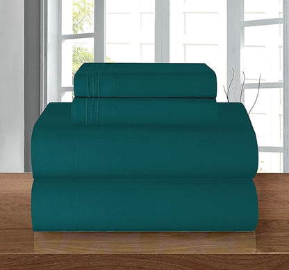 Elegant Comfort Luxury 1500 Premium Hotel Quality Microfiber 4-Piece Sheet Set - Wrinkle Resistant, All Around Elastic Fitted Sheet, Deep Pocket up to 16", Full, Marine Teal