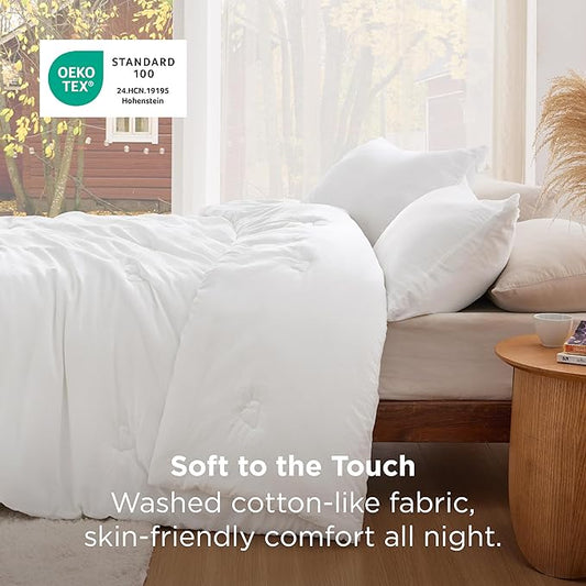 Bedsure Twin Comforter Set White, Soft Prewashed Twin Size Bedding, Quilted Comforter with Cloud Design, Down Alternative Comforter for All Seasons, 2 Pieces Bed Set with 1 Pillow Sham