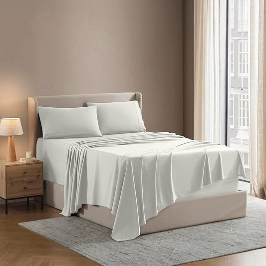 Nestl Queen Sheet Set - Luxury 1800 Ultra-Soft Microfiber Bed Sheets - Double Brushed - Deep Pockets - Easy Fit - 4 Piece Set - Bedding Sheets & Pillowcases (Queen, Off White)