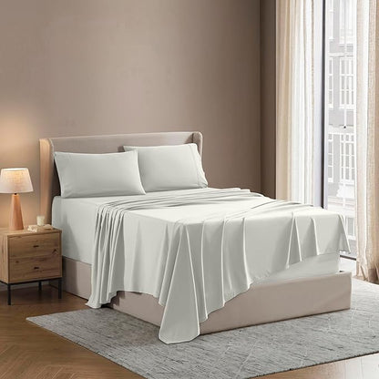 Nestl California King Sheet Set - 1800 Ultra-Soft Microfiber Cal King Bed Sheets - Double Brushed - Deep Pockets - Easy Fit - 4 Piece Set - Bed Sheets (California King, Off White)