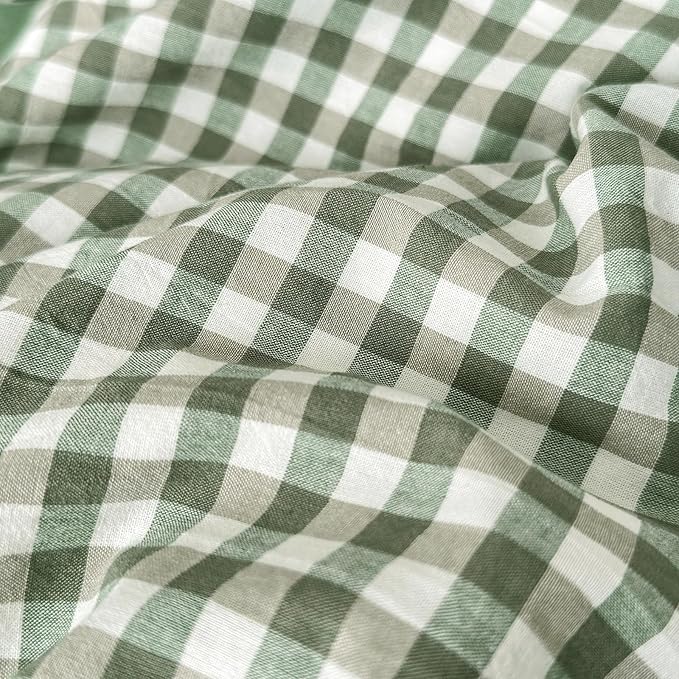 LifeTB Green Gingham Duvet Cover Twin XL 3 Pieces Green Grid Duvet Cover 100% Washed Cotton Checkered Plaid Comforter Cover with Zipper Ties 2 Pillowcases Soft Farmhouse Plaid Bedding Set Breathable