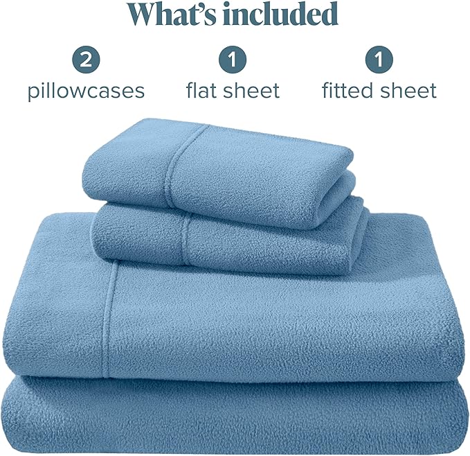 Bare Home Super Soft Fleece Sheet Set - Queen Size - Extra Plush Polar Fleece, No-Pilling Bed Sheets - All Season Cozy Warmth (Queen, Coronet Blue)