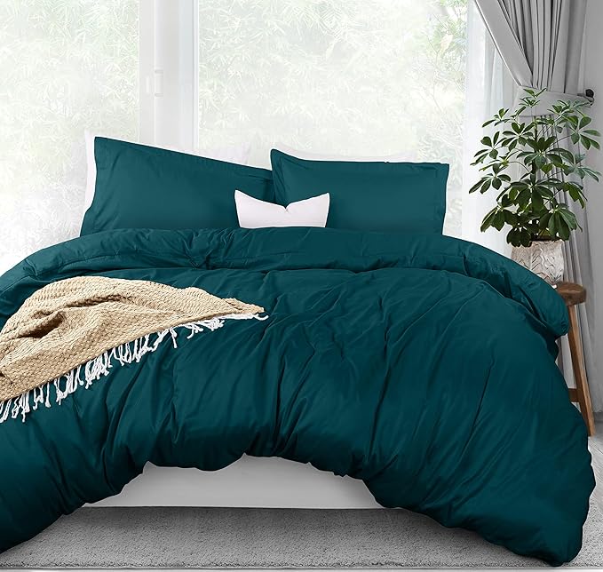 Utopia Bedding Duvet Cover Queen Size - 3 Piece with Zipper Closure - 1 Comforter Cover 90X90 Inches & 2 Pillow Shams 20X26 Inches (Teal) Comforter Not Included