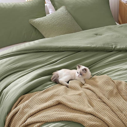 WRENSONGE Twin XL Size Comforter Sets - 3 Pieces Green Comforter Prewashed Soft Lightweight for All Seasons, Fluffy Down Alternative Comforter Twin XL Size with 2 Pillow Shams