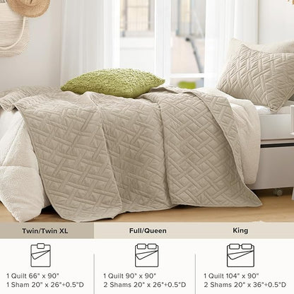 Comfort Spaces Twin Quilt Set Modern Reversible Diamond Coverlet Twin Bedding Set Cozy Quilted Winter Layer, All Season Lightweight Soft Twin Size Quilt, Kienna, Twin/Twin XL Beige Diamond 2 Piece