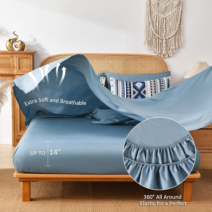Dinjoy Boho King Size Bed in A Bag 7 Pieces,Navy Blue Comforter Set Aztec Striped Fall Bedding Set Bohemian Complete Set Geometric Comforters for Women Men 90"×104"