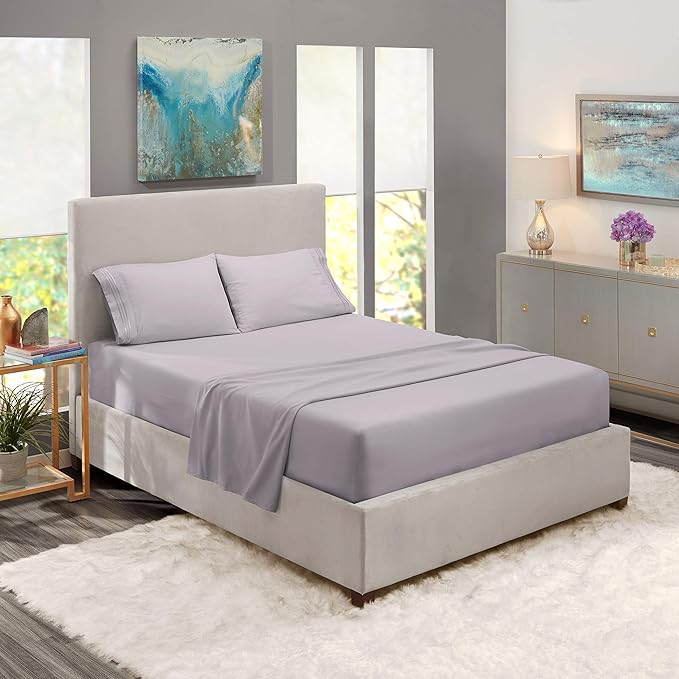 Nestl Split King Sheet Set - 1800 Ultra-Soft Microfiber Bed Sheets - Double Brushed - Deep Pockets - Easy Fit - 5 Piece Set - Bed Sheets & Pillowcases (Split King, Grey Lavender)