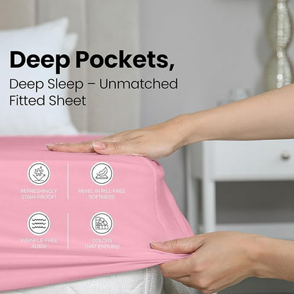 Utopia Bedding Queen Fitted Sheet - Bottom Sheet - Deep Pocket - Soft Microfiber - Shrinkage and Fade Resistant - Easy Care -1 Fitted Sheet Only (Pink)