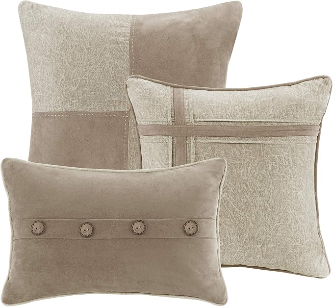 Madison Park Boone Cozy Comforter Set, Faux Suede, Deluxe Hotel Styling All Season Down Alternative Bedding Matching Shams, Decorative Pillow, Queen (90 in x 90 in), Rustic Tan 7 Piece