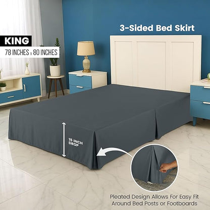 Utopia Bedding King Bed Skirt - Soft Quadruple Pleated - Easy Fit with 16 Inch Tailored Drop - Hotel Quality, Shrinkage and Fade Resistant (King, Grey)