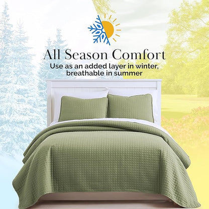 Southshore Fine Living, Inc. Oversized King Quilt Bedding Set, Pet Hair Resistant Bedding, Microfiber Lightweight Bedspread, California King Coverlet Set w/2 Pillow Shams, Sage Green Quilt