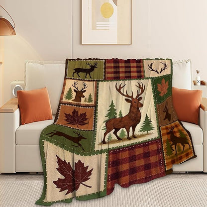 Cabin Deer Blanket Super Soft Warm Fluffy Fleece Flannel Hunter Animal Throw Blanket Cozy Fuzzy Plush Stuff Bedding Blankets Gifts for Women Kids Boys Girls Adults 60"X50"