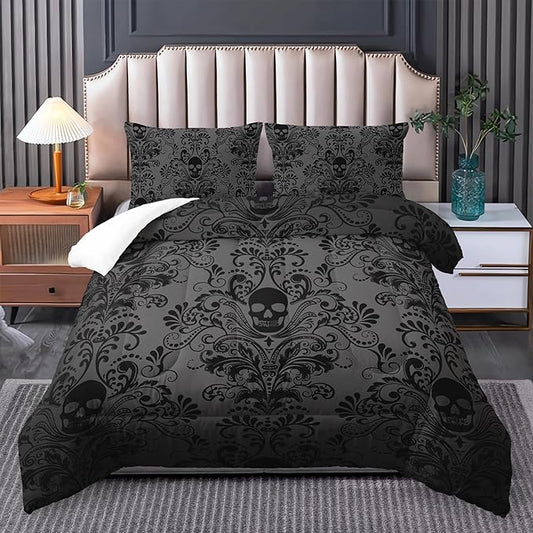 Skull Bedding Set - Gothic & Boho Twin Comforter Set with Skull Comforter