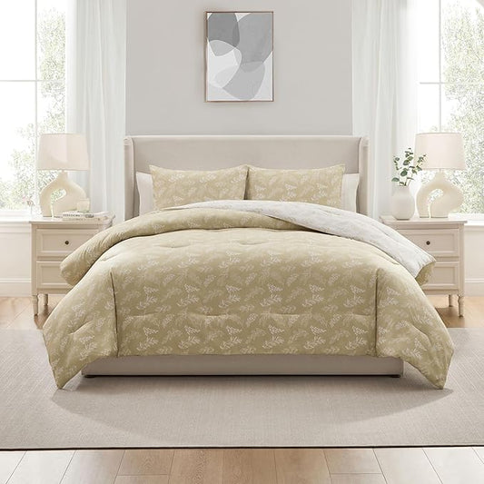 Nestl Queen Comforter Set - Oatmeal Bed in a Bag Queen Size, 3 Pieces Reversible Bed Set, Soft Floral Bedding Set, All Season Botanical Comforters with Pillow Shams