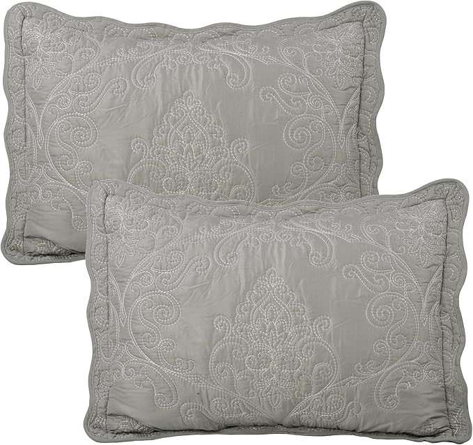 Home Soft Things Damask 4 Piece Bedspread Set, Scalloped Edge Reversible Coverlet Comforter Prewashed Bedding Set, Matelasse Embossed Floral Solid Pattern,Ash Gray Oversize King(120" x 120")