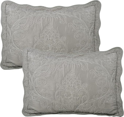 Home Soft Things Damask 4 Piece Bedspread Set, Scalloped Edge Reversible Coverlet Comforter Prewashed Bedding Set, Matelasse Embossed Floral Solid Pattern,Ash Gray Oversize King(120" x 120")