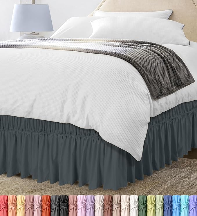 Utopia Bedding Queen Elastic Bed Ruffle - Easy Wrap Around Ruffle - Microfiber Bed Skirt with Adjustable Buckle & Elastic Belt 16 Inch Tailored Drop - Hotel Quality Bedskirt, Fade Resistant (Grey)