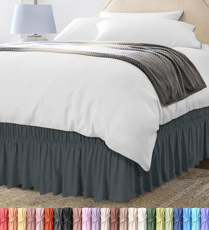 Utopia Bedding King Elastic Bed Ruffle - Easy Wrap Around Ruffle - Microfiber Bed Skirt with Adjustable Elastic Belt 16 Inch Tailored Drop - Hotel Quality Bedskirt, Fade Resistant (King, Grey)