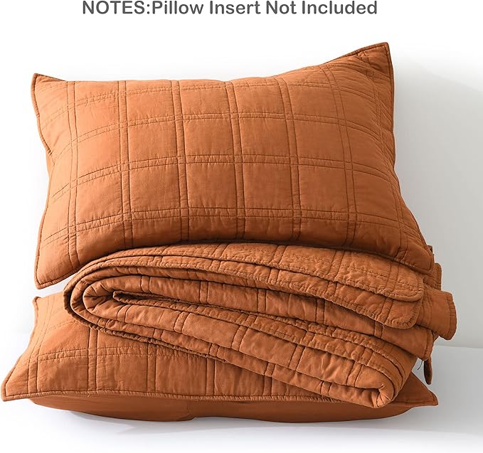 HORIMOTE HOME 100% Cotton Quilt Twin Size Burnt Orange Bedspread, Pre-Washed 2-Piece Cozy Lightweight Stitching Bedding Cover Coverlet Set with 1 Sham in Geometric Pattern for All Season