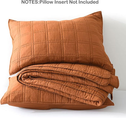 HORIMOTE HOME 100% Cotton Quilt Twin Size Burnt Orange Bedspread, Pre-Washed 2-Piece Cozy Lightweight Stitching Bedding Cover Coverlet Set with 1 Sham in Geometric Pattern for All Season