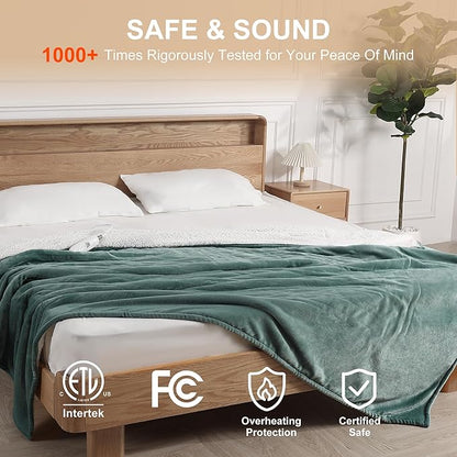 Heating Blanket Queen Electric Blanket 84''X90'', Ultra Soft Silky Flannel and Fluffy Sherpa Heating Blanket with 5 Heat Levels & 10 Hrs Timer, ETL Certified & Overheat Protection, Gifts for Grandma