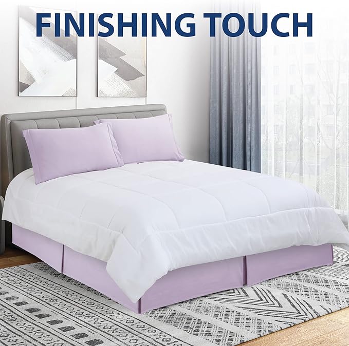 Cathay Home Double Brushed Microfiber Pleated Easy Fit Bed Skirt, Ultra Soft, Fade and Wrinkle Resistant - Lavender, King