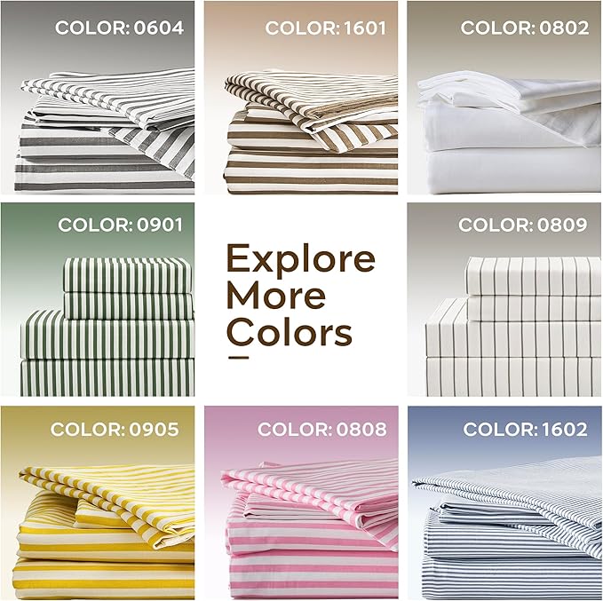 JELLYMONI Striped Duvet Cover Set - Queen Size Comforter Cover, Classic Sateen Stripes, 100% Cotton 3 Pcs Bedding with Zipper Closure & 8 Corner Ties for Master or Guest Bedroom