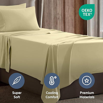 Nestl Twin XL Sheet Set - College Dorm Size - Luxury 1800 Ultra-Soft Microfiber Twin Extra Long Bed Sheets - Deep Pockets - Easy Fit - Extra Soft - 3 Piece Set (Twin XL, Vanilla Yellow)