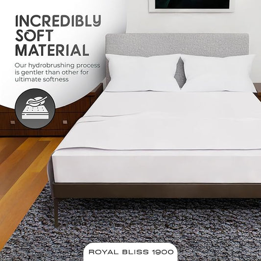 Royal Bliss King Size Sheets Set - 4 Piece Bedding - Wrinkle Free - Double Brushed, Deep Pocket, Cooling Bed Sheets (White)