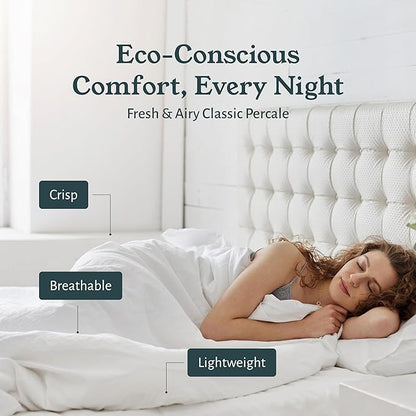 California Design Den 2-Pack Percale Sheets Queen Size Set - 100% Organic Cotton Sheets, Deep Pockets, Crisp, Breathable and Lightweight Bedding Set - White