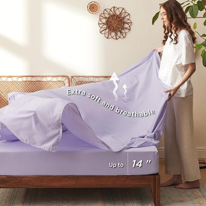 Bedsure Queen Comforter Set - 7 Pieces Floral Lavender Soft Bedding Sets, Queen Bed in a Bag with Botanical Flowers Comforter, Sheets, Pillowcases & Shams