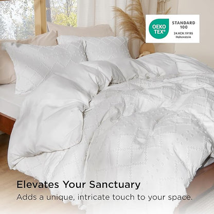 Bedsure Boho Cal King Duvet Cover - White Breathable & Soft Boho Bedding, Machine Washable Comforter Cover for All Seasons, Includes 1 Duvet Cover 104"x98" with 2 Pillow Shams & Zipper Closure