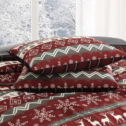 MaiRêve Christmas Full Comforter Sets, Red Reindeer Snowflake Bed Set for Holiday, Reversible Plaid Checkered Comforter Bed in a Bag, Soft Bedding Set 7 Pieces with Sheets, Pillowcases & Shams