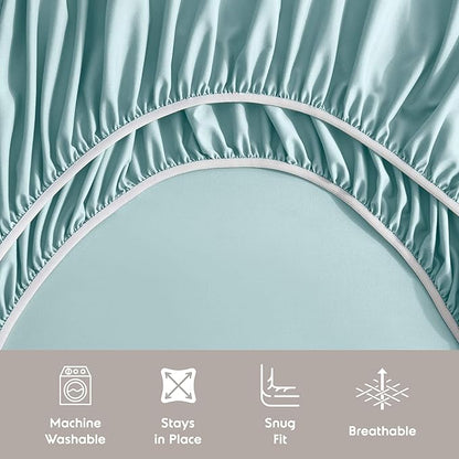 Nestl Queen Sheet Set - Luxury 1800 Ultra-Soft Microfiber Bed Sheets - Double Brushed - Deep Pockets - Easy Fit - 4 Piece Set - Bedding Sheets & Pillowcases (Queen, Light Blue)