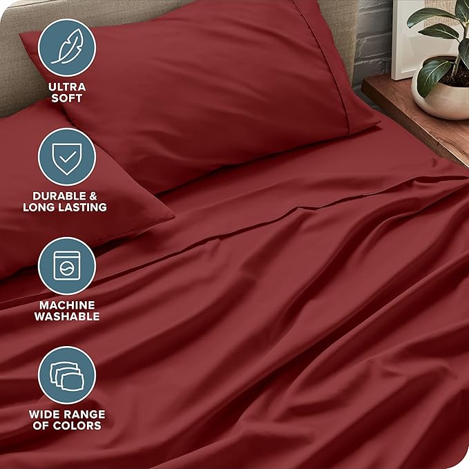 Bare Home Full Sheet Set - 1800 Ultra-Soft Microfiber Full Bed Sheets - Double Brushed - Deep Pockets - Easy Fit - 4 Piece Set - Bedding Sheets & Pillowcases (Full, Rosewood)