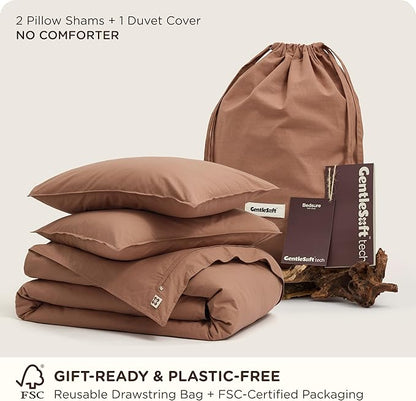 Bedsure Cotton Duvet Cover Queen - Luxury Slub Weave 100% Cotton Duvet Cover Set, PureWoven Bedding Set with a Linen Like Textured, Easy Change, Mocha Mousse, 90" x 90"